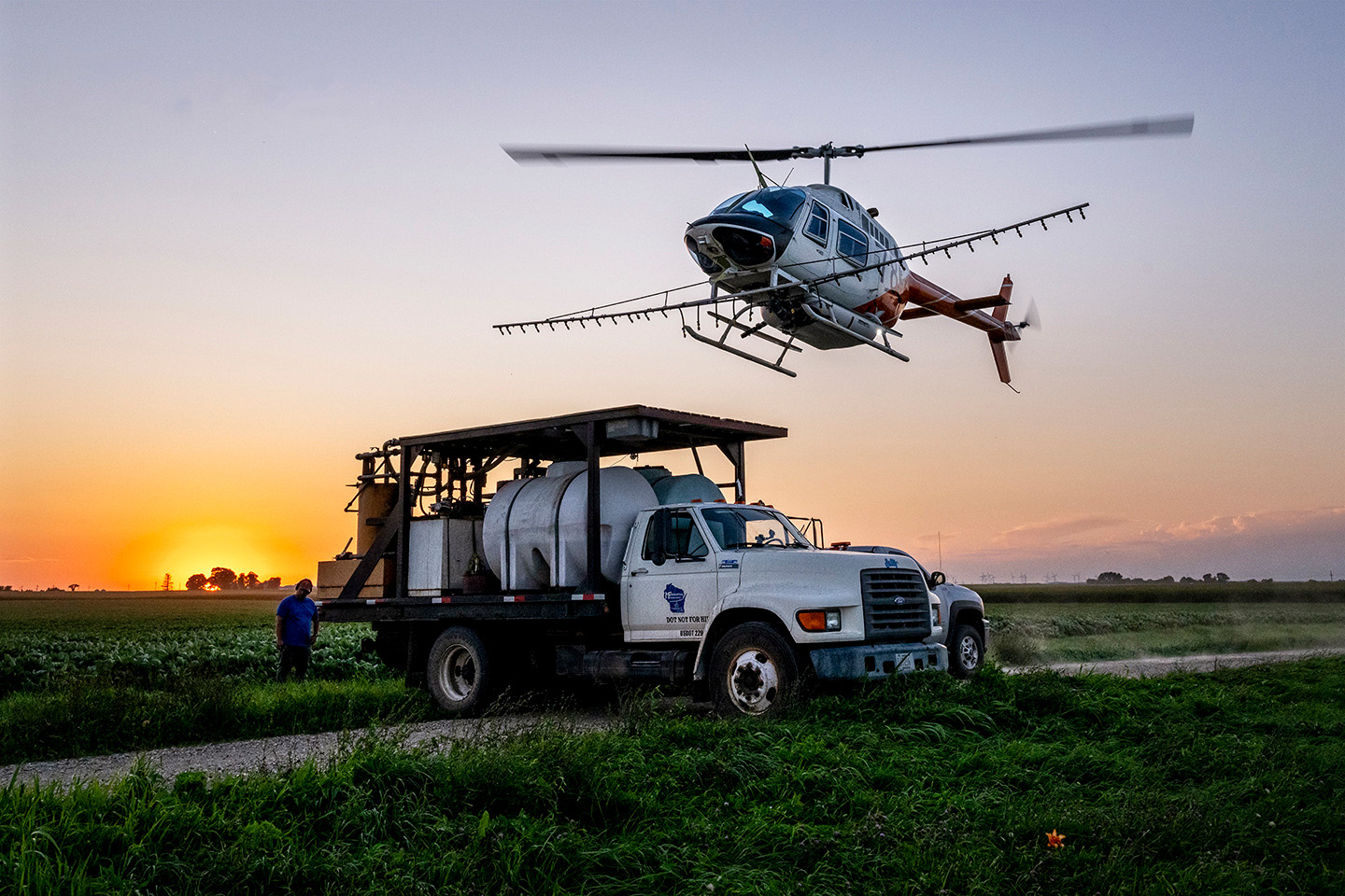 Helicopter landing on the truck